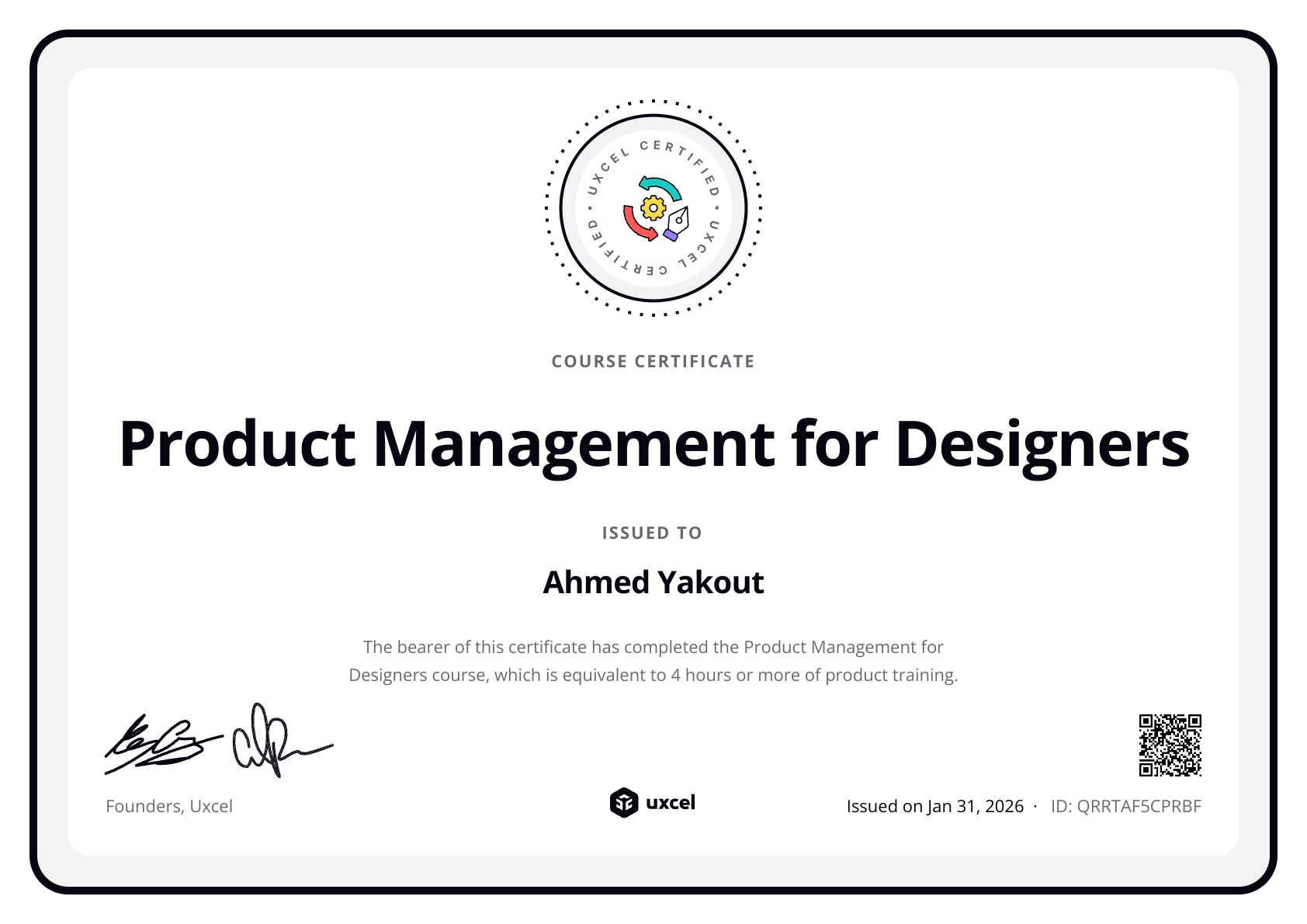 Ahmed Yakout's certificate